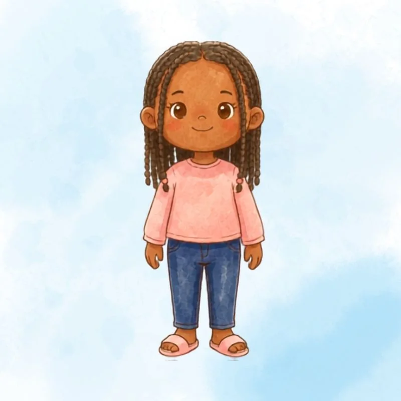A child drawn as a watercolor storybook character